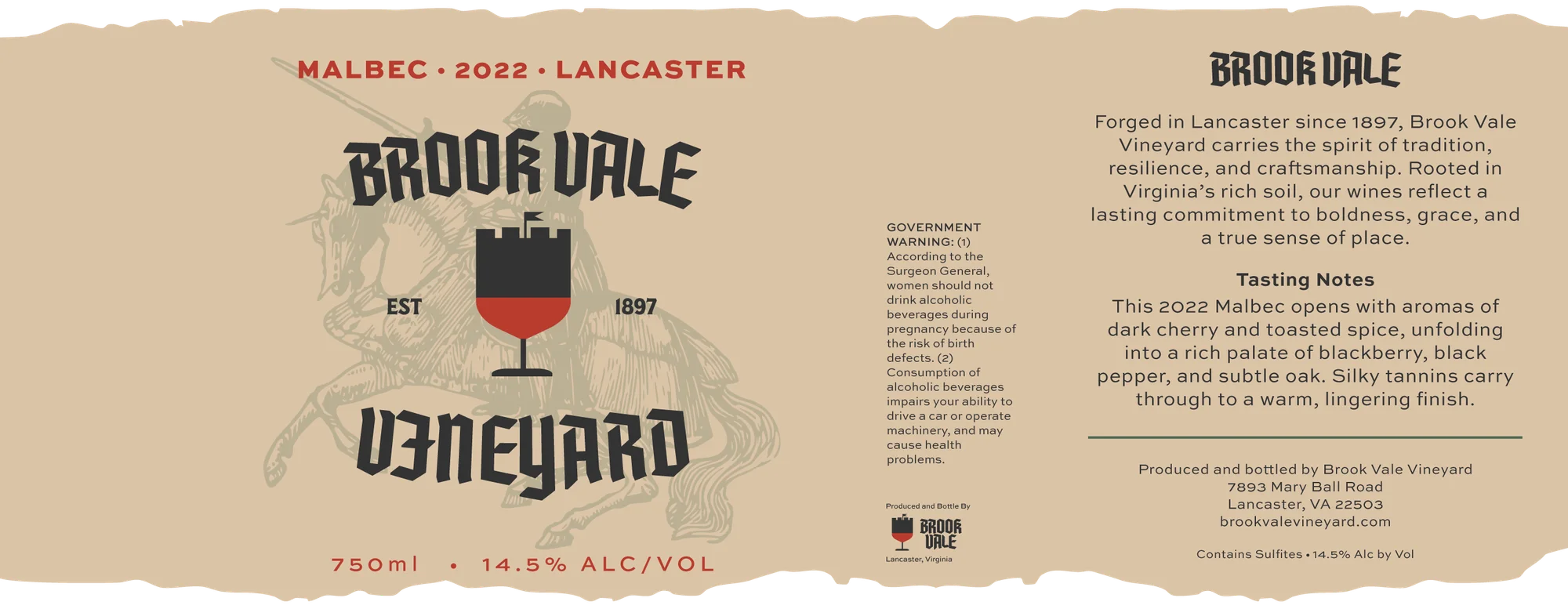 Brook Vale Malbec — front label design