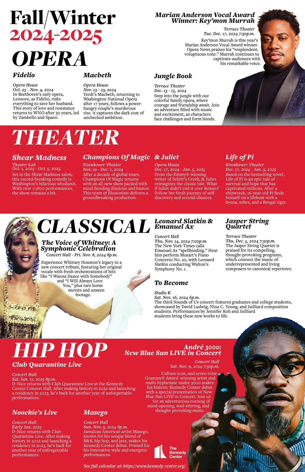Kennedy Center Event Calendar — full event listing layout across categories