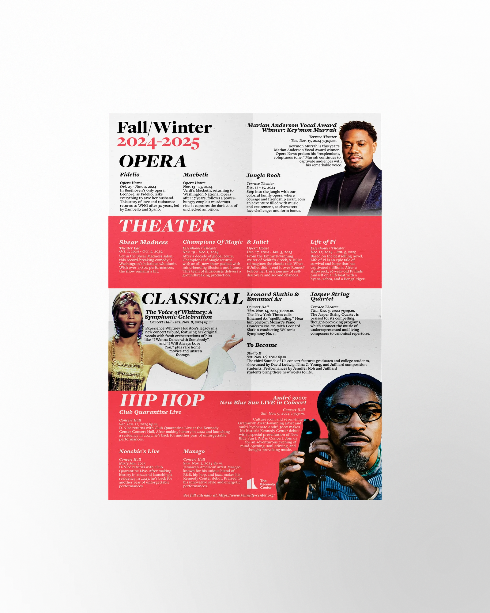 Kennedy Center Event Calendar — folded brochure mockup, back view