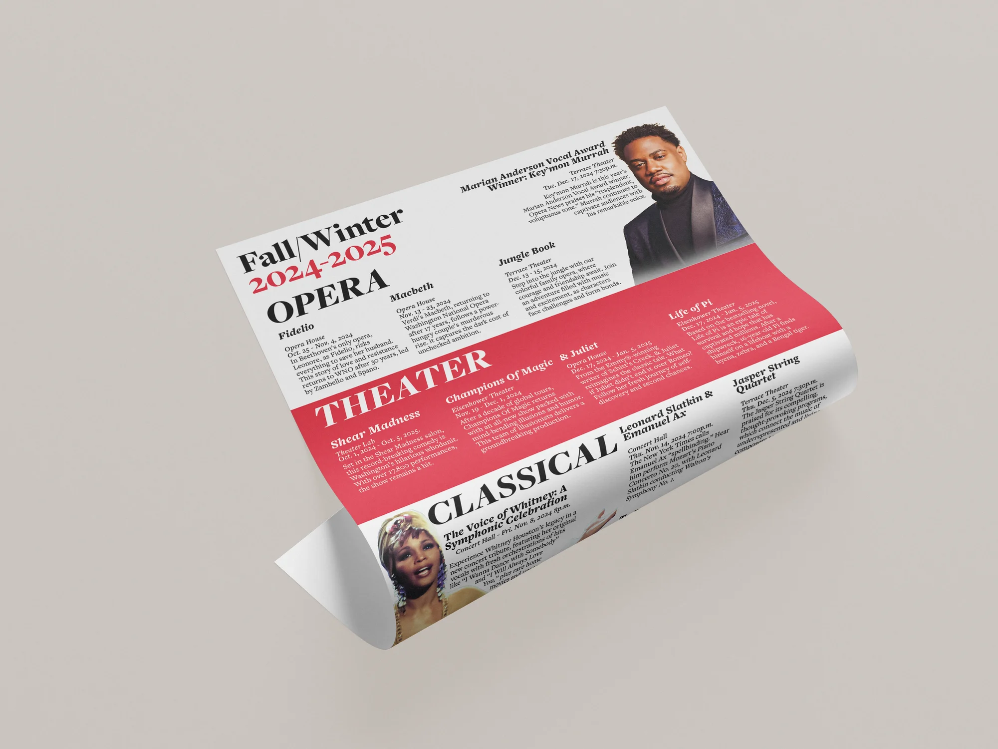 Kennedy Center Event Calendar — brochure mockup, environmental view
