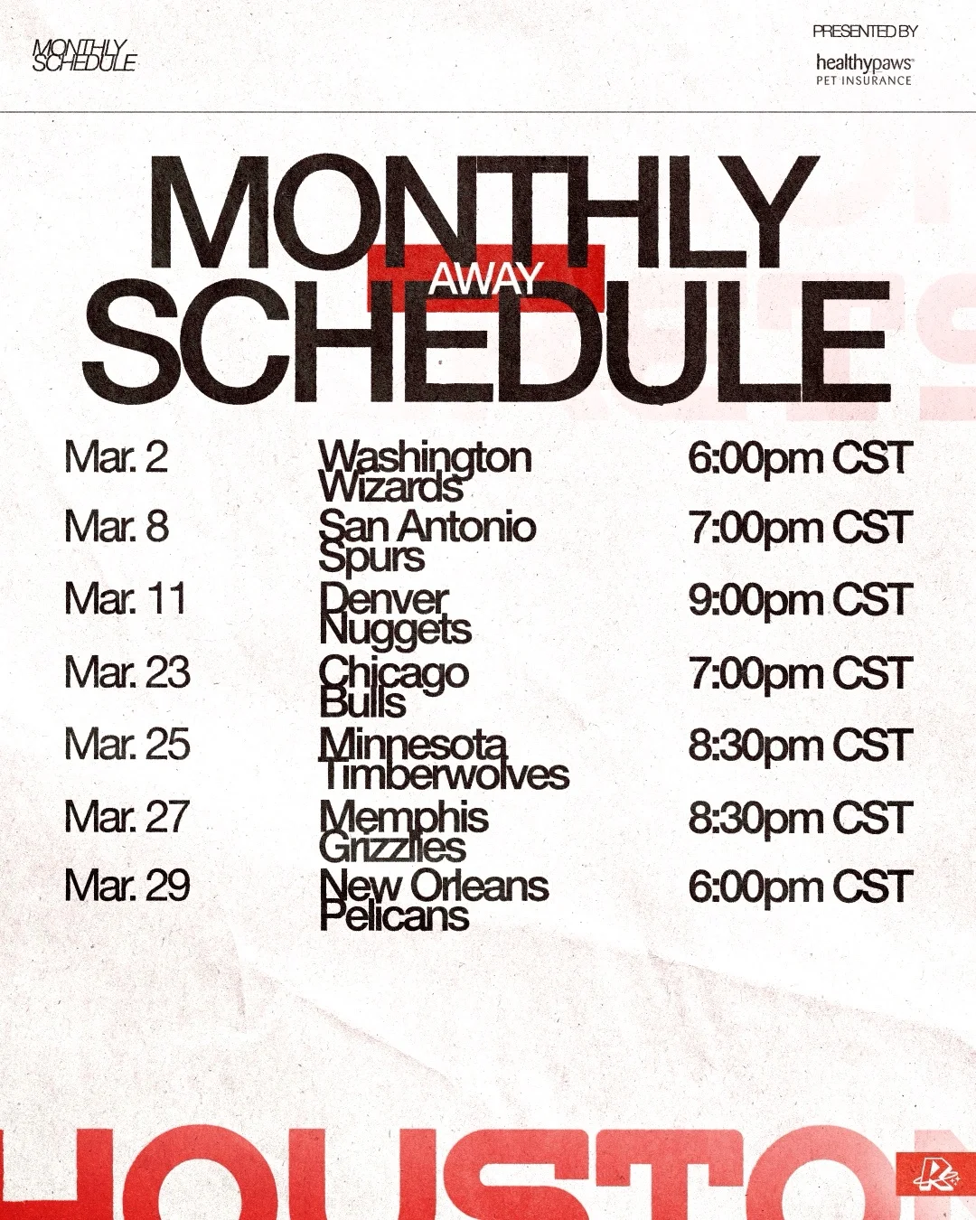 Social template — away schedule